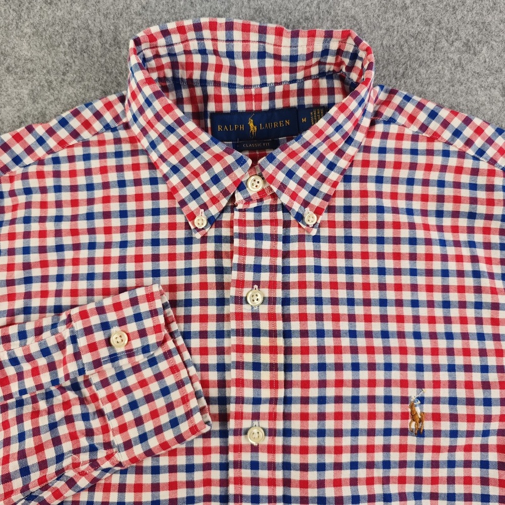 Ralph Lauren Shirt Mens Medium Classic Fit Red Blue Check Long Sleeve Button